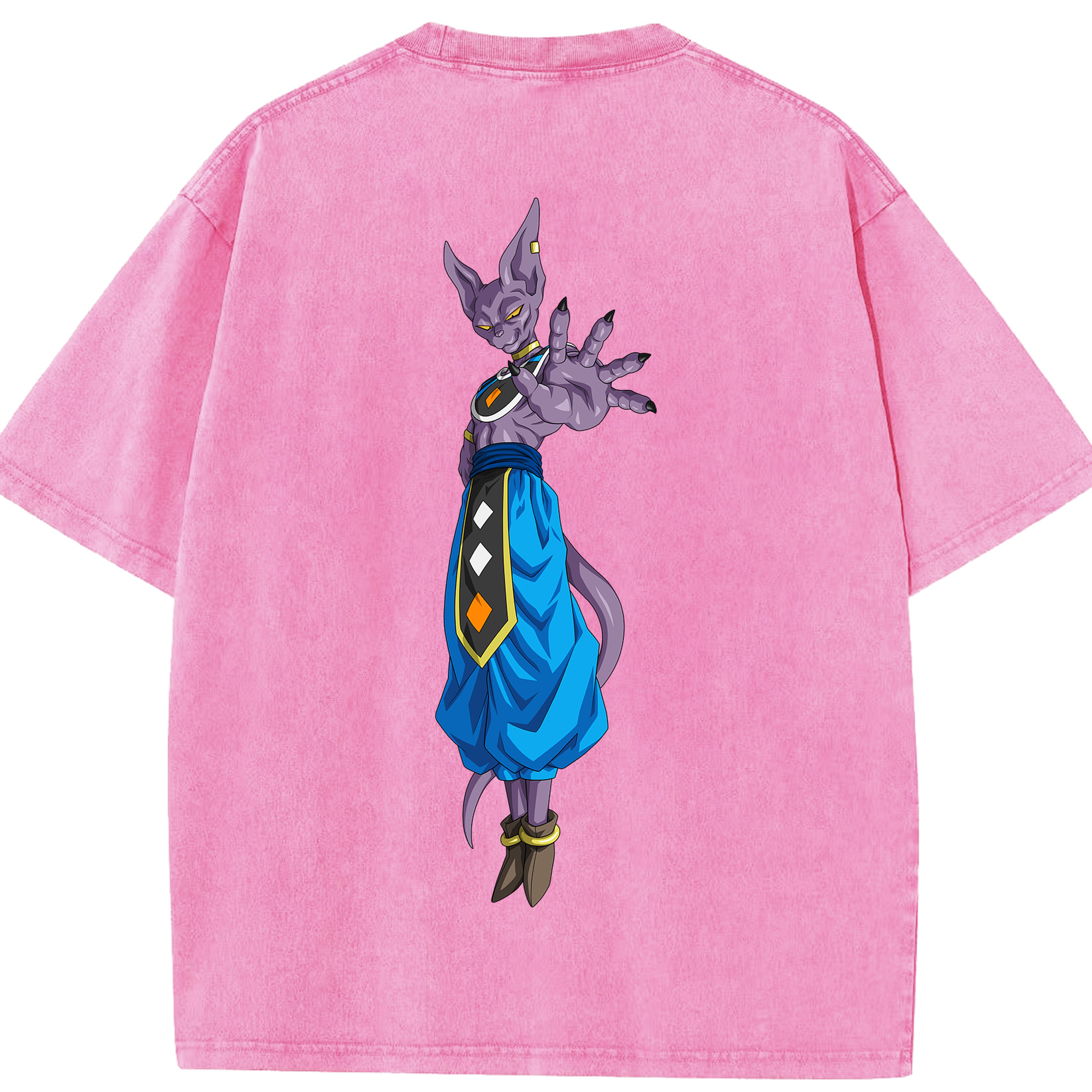 （画像用） ドラゴンボール ビルス 破壊神ビルス DRAGON BALL Beerus Birusu 綿100% ヴィンテージ風 半袖Tシャツ（背面プリント）